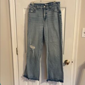 LOFT Light Blue Distressed Wide Leg Jeans
